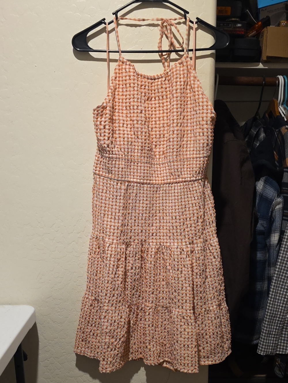 Guess Peach Textured Halter Midi Dress